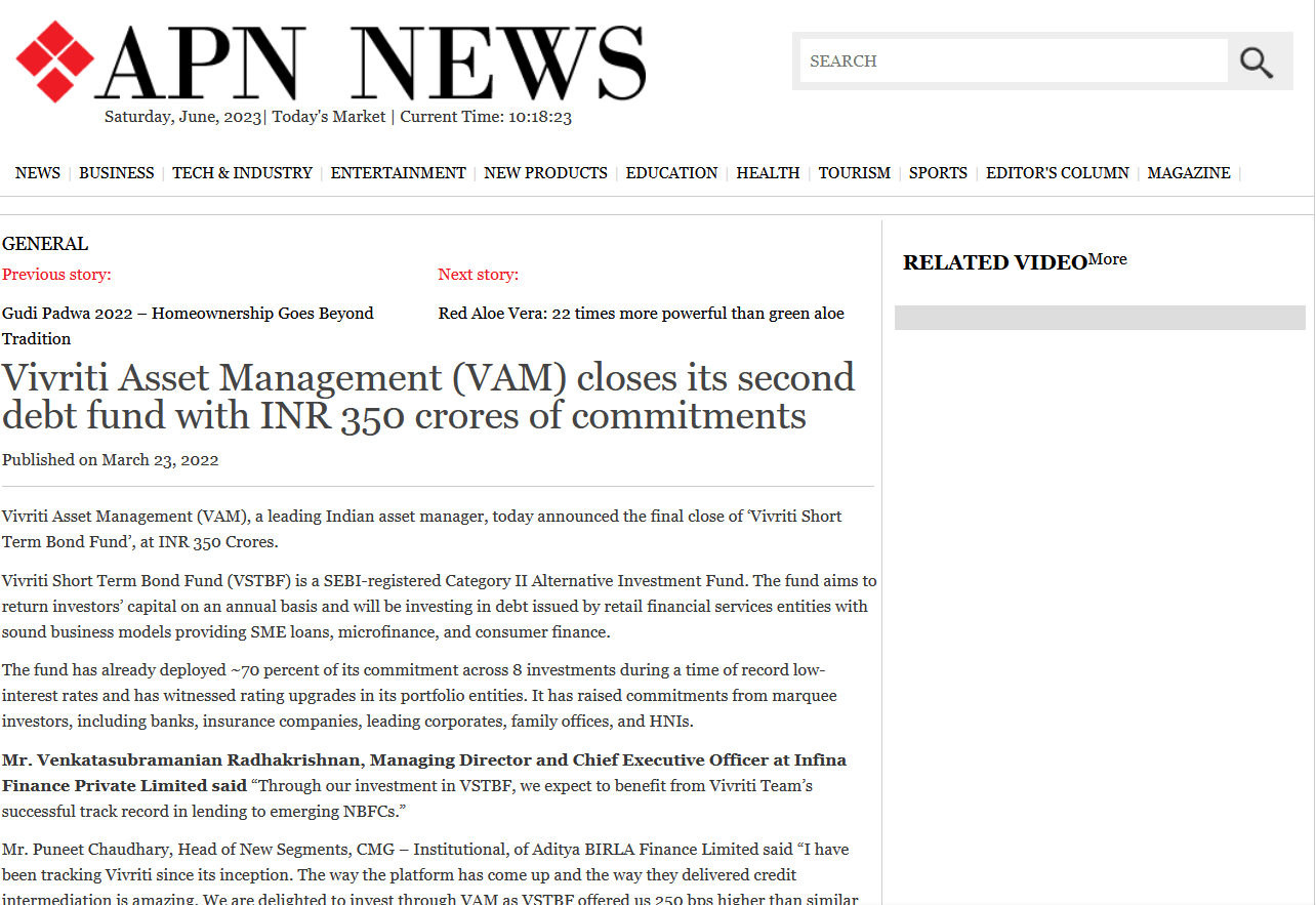 Vivriti Asset Management (VAM) closes its second debt fund with INR 350 crores of commitments