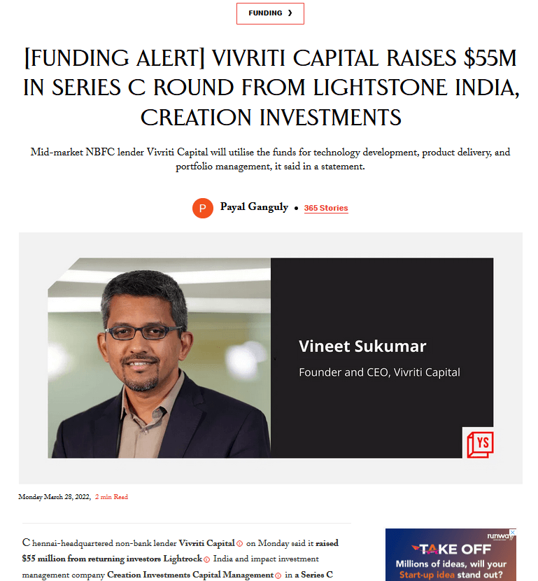 Vivriti Capital raises $55M in Series C round from Lightstone India, Creation Investments