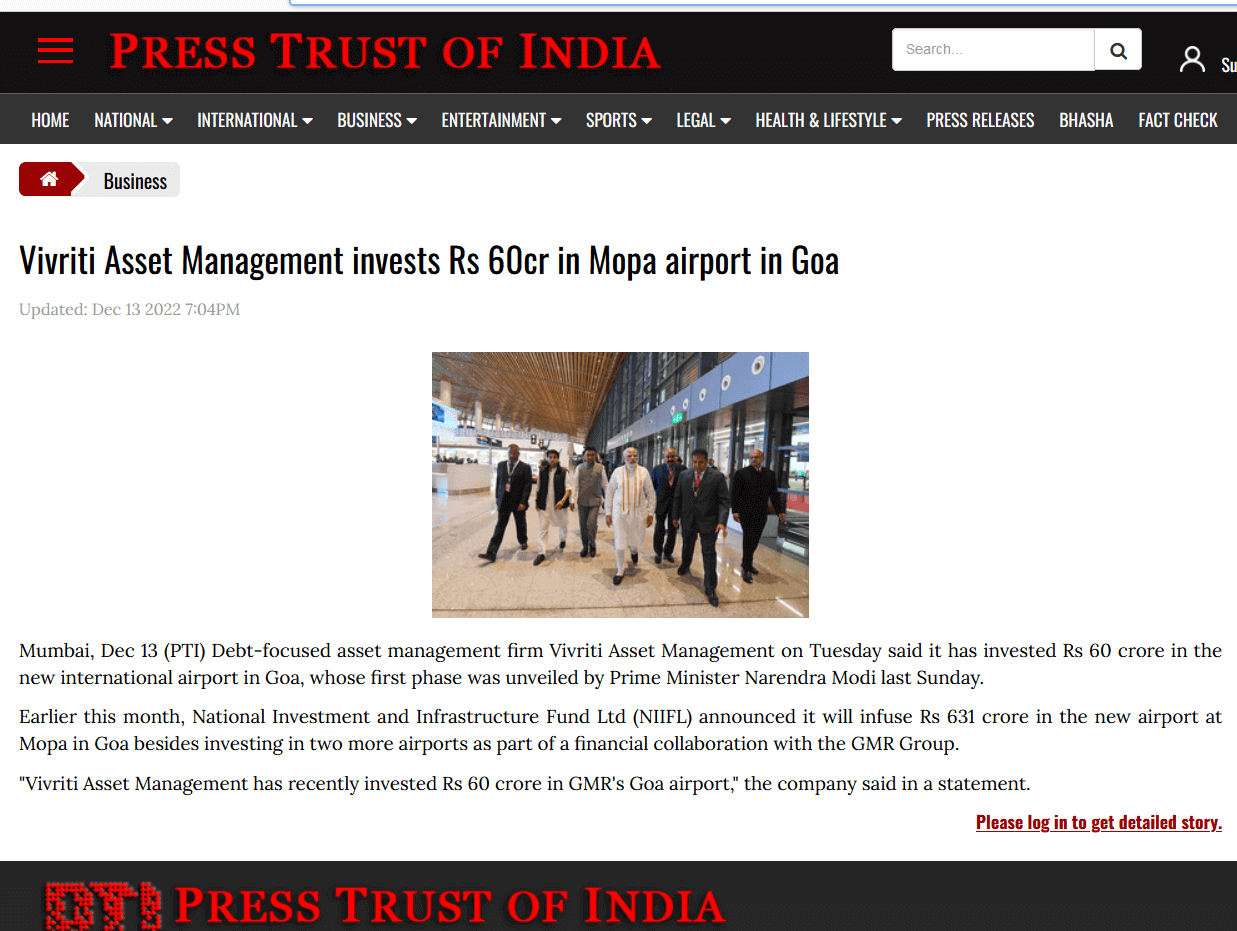 Vivriti Asset Management invests Rs 60cr in Mopa airport in Goa