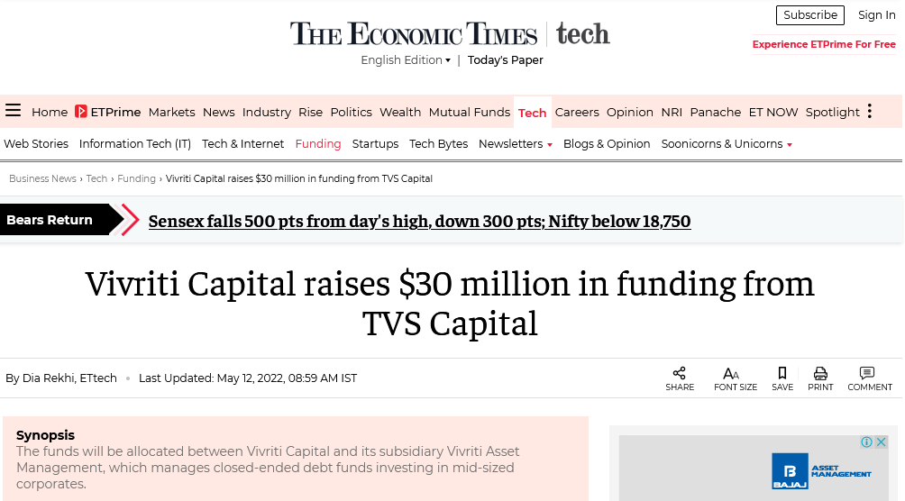 Vivriti Capital raises $30 million in funding from TVS Capital
